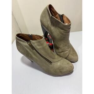 Miz Mooz Grey Leather Ankle Bootie Zipper Block Heel Size 8.5